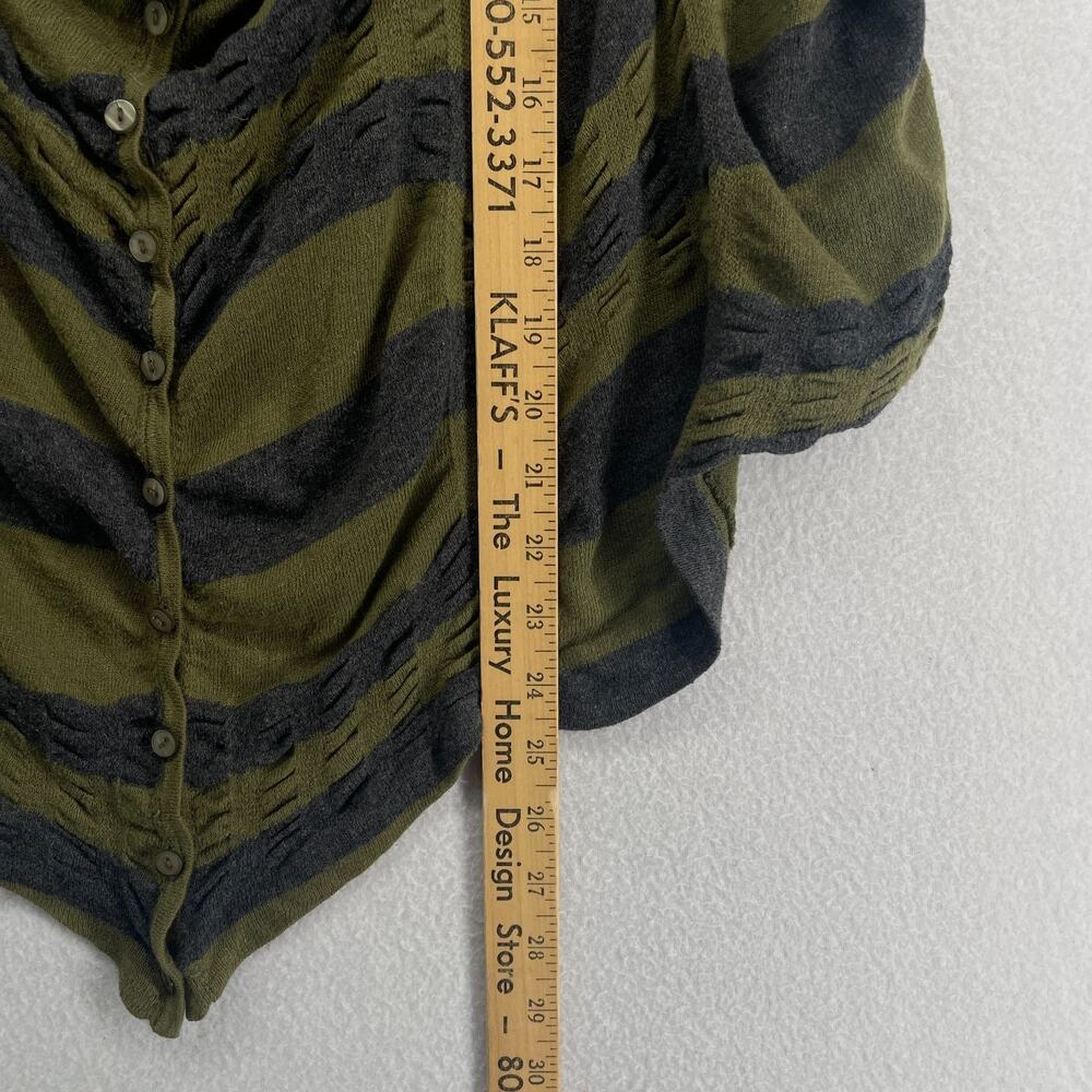 FREE PEOPLE Sweater XS Crumpled Striped Cardigan Slouchy Button Up Cotton Green - Picture 10 of 11